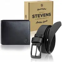 Stevens Leder Portemonnaie und Gürtel Geschenk-Set Herren