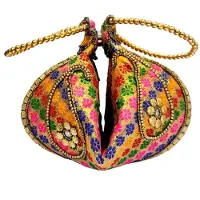 Merkloos Bunte Potli Tasche mit Goldstickerei für Frauen