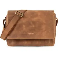 Merkloos Vintage Umhängetasche P-berg aus Leder mit Laptopfach - Braun