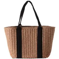Merkloos Handgewebte Papierschnur Tasche - Große Kapazität Schultertasche (Braun)