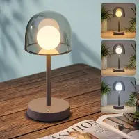 ZMH LED Tischlampe kabellos Akku Touch dimmbar Sandgrau Nachttischlampe 3 Farbtemperaturen USB Aufladbar Tischleuchte Bettlampe für Schlafzimmer Büro