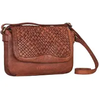 Merkloos Retro Leder Schultertasche für Damen mit Flechtwerk