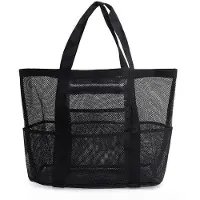 Benza Ibenzoa Große, zusammenklappbare Netz‑Strandtasche 40 x 21 x 40 cm – Platz für bis zu 6 Strandtücher, 8 Außennetzfächer, Innen‑Reißverschlussfach, 9,5 inch Tragegurt