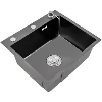 StarTech.com Edelstahlspüle - Einzelbecken-Küchenspüle - 50 x 45 cm - 20 cm Tiefe - Ein Hahnloch - Mit Armatur und Seifenspender - Mattschwarz
