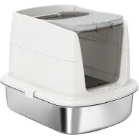 PawHut Katzenklo, Katzentoilette mit Deckel, Streuschaufel, Wanne aus Edelstahl