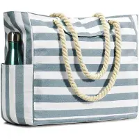 Benza Ibenzoa Wasserdichte Strandtasche groß mit Reißverschluss, 3 Außentaschen & 3 Innentaschen, 100% wasserdichtes Fach, Platz für 3–5 Strandtücher