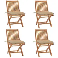 vidaXL Klappstühle mit Kissen, 4-teilig, Massivholz Teakholz