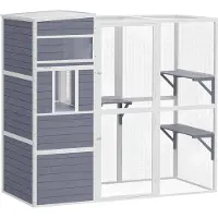 PawHut Katzengehege Outdoor Katzenhaus Holz mit 3 Plattformen wetterfestem Dach