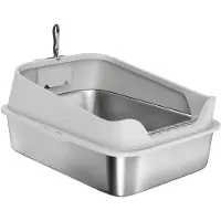PawHut Katzentoilette Edelstahl Offene Katzenklo mit Schaufel hohem Rand Grau