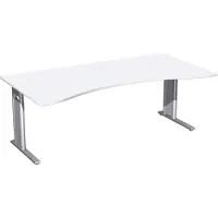 Geramöbel Schreibtisch Ergonomieform höhenverstellbar, C Fuß Blende optional, 2000x1000x680-820, Weiß/Silber