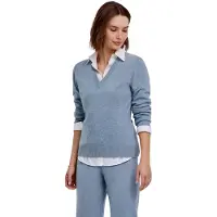 Falke Strickpullover "Pure Cashmere", Damen, Gr. XXL, blau (cloud meliert (6027)), Pullover Strickpullover