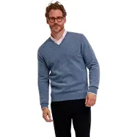 Falke Pure Cashmere Herren Pullover, S, Blau, Uni, Kaschmir
