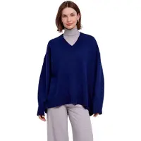 Falke Damen Pullover, XL-XXL, Blau, Uni, Schurwolle