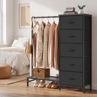 Songmics 3-in-1 Garderobenständer mit 5 Schubladen und Kleiderstange, 96,2 x 30 x 117,7 cm, Schwarz