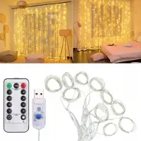 Ikonka Lichtvorhang 300 LED 3 × 3 m USB 5 V 8 Modi Fernbedienung dekorativ warmweiß