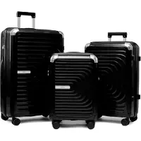 Markenlos Drei-teilige Kofferset aus Polypropylen mit Hartschale und TSA-Schloss, 360° Doppelrollen, leise, M+L+XL Trolley Set für Reisen