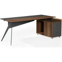 AEA Arbeitstisch Schreibtisch Bürotisch mit Schrank Arbeitszimmer Braun-Grau