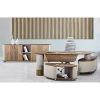 AEA Designer Arbeitszimmer Set Schreibtisch Sideboard Couchtisch Beige Holz