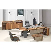 AEA Komplette Büro Schreibtisch Bürotisch Set 4tlg Holz Braun Kommode Groß