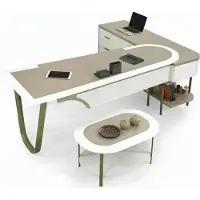 AEA Designer Schreibtisch L-Form mit Couchtisch Oval Schubladen Arbeitszimmer