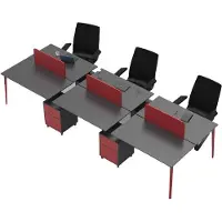 AEA Workstation Schreibtisch 6-Sitzer Tischpult Holz Grau-Rot Büromöbel