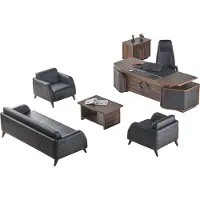 AEA Modern Komplett Arbeitszimmer-Set Schreibtisch Sofas Braun Schwarz Leder