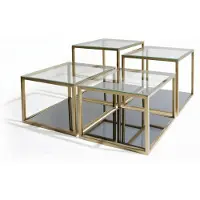 AEA Couchtisch mit Glasplatte Spiegelboden und Metallrahmen 100x100