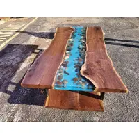 AEA Eleganter Couchtisch 140×70×50 aus klarem Epoxidharz und Holz
