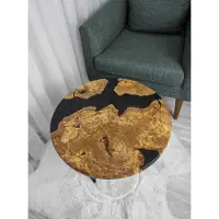 AEA Schwarz-Goldener Epoxidharz Tisch Wohnzimmer Massivholz Couchtisch