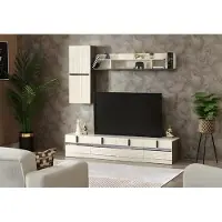 AEA Wohnzimmer Set 3tlg Wohnwand TV Ständer Holzmöbel Wandschrank Komplett Wandregal