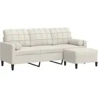 vidaXL 3-Sitzer-Sofa mit Hocker Creme 180 cm Samt
