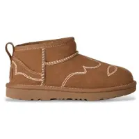 Ugg Unisex für Kinder. 1184371K Braune Classic Ultra Mini Western Stiefeletten aus Leder (35), Wohnung, Wildleder, Keine, Lässig, Kinderbekl