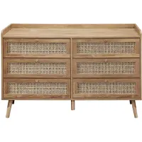CALICOSY Kommode mit 6 Schubladen und Fronten aus naturbelassenem Rattan, B 120 cm, PALMO