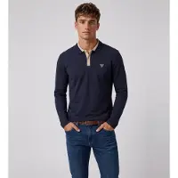 GUESS für Herren. M6BP11K6203 Marineblaues texturiertes Langarm-Poloshirt (XL), Lässig, Polyester