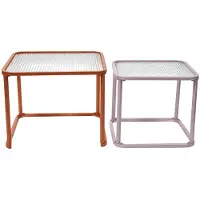 Sweeek - Satztische aus Metall und geriffeltem Glas - Orange und rosa