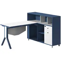 Xl Moebel Gmbh Schreibtisch in Blau und Weiß mit Stauraum offenen Regalen und eleganten Beinen