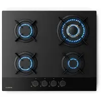 Klarstein Goldflame Nano Gaskochfeld, 4 Messingbrenner, 60 cm Glas, 8 kW, Wok-Brenner, Nanobeschichtung, Flammenausfallschutz, Automatische Zündung, Umrüstbar für NG/LPG, Gasherd Küche