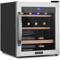 Klarstein Weinkühlschrank, Getränkekühlschrank Schmal, Kühlschrank mit Glastür, Getränkekühlschränke Freistehend, Weinkühlschrank Klein, Weinkühlschränke 1 Zone, UV-Schutz, 4-18 °C, 12 Flaschen