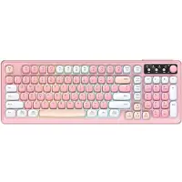 INF Kabelgebundene 99-Tasten Tastatur in Drei-Ton-Vollfarbe mit RGB-Hintergrundbeleuchtung, Multimedia-Lautstärkeregler und abnehmbarem Type-C-Kabel Rosa + Weiß