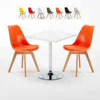 AHD Amazing Home Design Weiß Quadratisch Tisch und 2 Stühle Farbiges Polypropylen-Innenmastenset Nordica Cocktail - Orange
