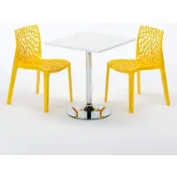 GRAND SOLEIL Weiß Quadratisch Tisch und 2 Stühle Farbiges Polypropylen-Innenmastenset Gruvyer Cocktail - Gelb