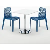 GRAND SOLEIL Weiß Quadratisch Tisch und 2 Stühle Farbiges Polypropylen-Innenmastenset Gruvyer Cocktail - Blau