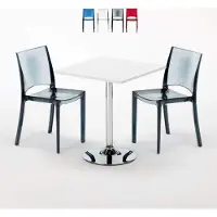 GRAND SOLEIL Weiß Quadratisch Tisch und 2 Stühle Farbiges Polypropylen-Innenmastenset B-Side Demon - Transparent Schwarz Anthrazit