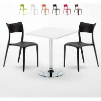 AHD Amazing Home Design Weiß Quadratisch Tisch und 2 Stühle Farbiges Polypropylen-Innenmastenset Parisienne Cocktail - Schwarz