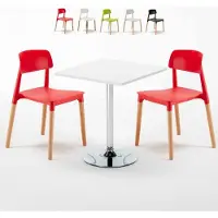 AHD Amazing Home Design Weiß Quadratisch Tisch und 2 Stühle Farbiges Polypropylen-Innenmastenset Barcellona Cocktail - Rot