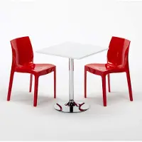 GRAND SOLEIL Weiß Quadratisch Tisch und 2 Stühle Farbiges Polypropylen-Innenmastenset Ice Cocktail - Rot