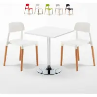 AHD Amazing Home Design Weiß Quadratisch Tisch und 2 Stühle Farbiges Polypropylen-Innenmastenset Barcellona Cocktail - Weiß