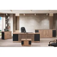 AEA Arbeitszimmermöbel Büro Schreibtisch Bürotisch Set 4tlg Holz Braun