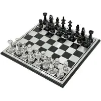 Casa Padrino Luxus Schach Set Schwarz / Silber - Holz Schachspiel - Schachbrett mit Schachfiguren