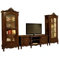 Casa Padrino Luxus Barock Wohnzimmer Set Dunkelbraun - 1 Barock TV Schrank & 2 Barock Vitrinen - Luxus Wohnzimmer Möbel im Barockstil - Barock Möbel - Edel & Prunkvoll